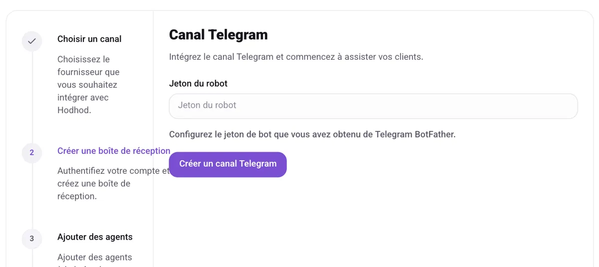 Le formulaire « Canal Telegram » avec le champ « Jeton du robot »