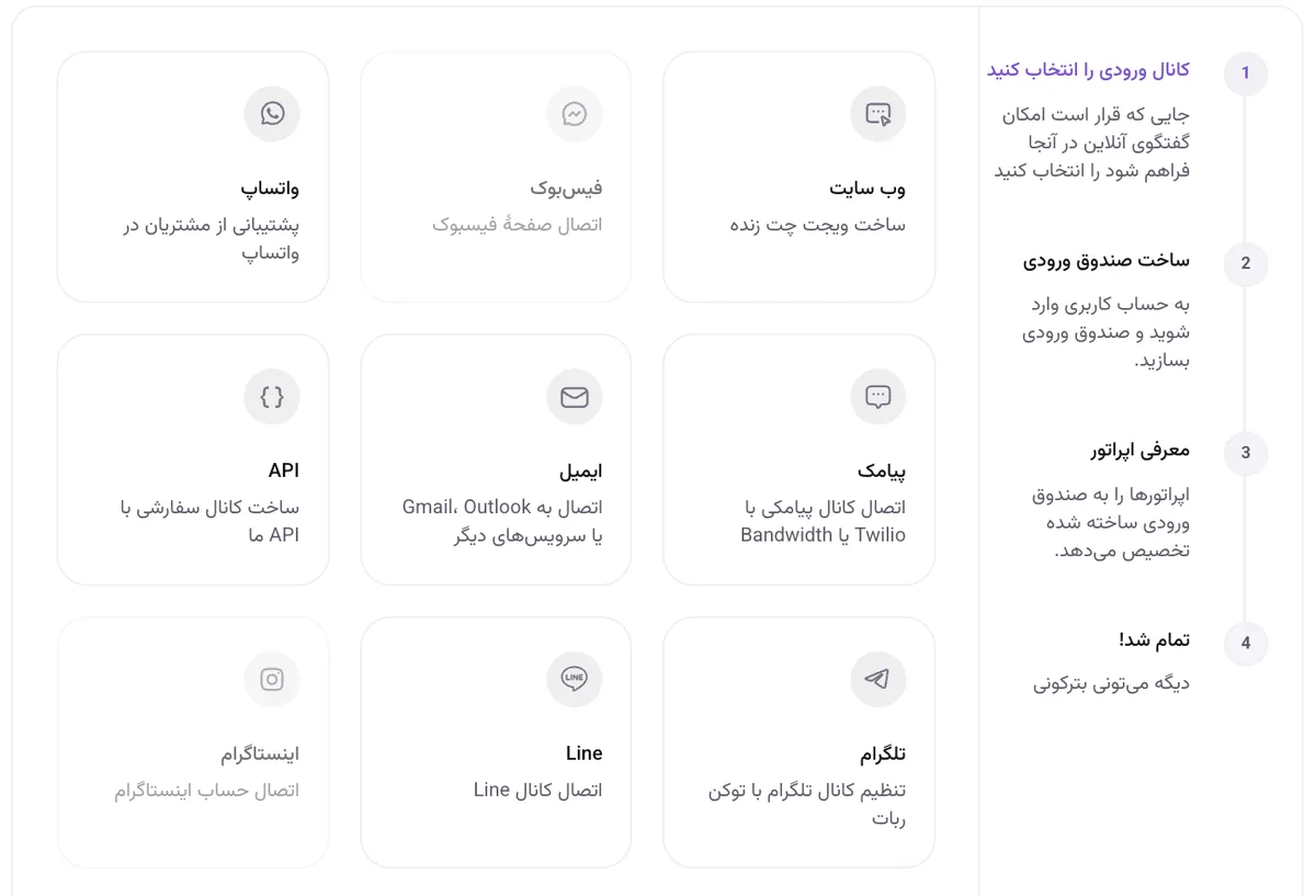 انتخاب کانال «وب سایت» در صفحهٔ ساخت صندوق ورودی هدهد